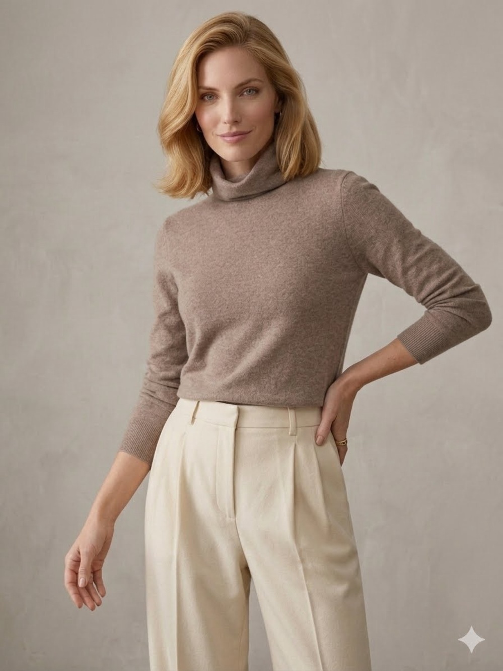 Nordstrom Collection 100% Cashmere Tan Taupe Turtleneck Sweater Quiet Luxury